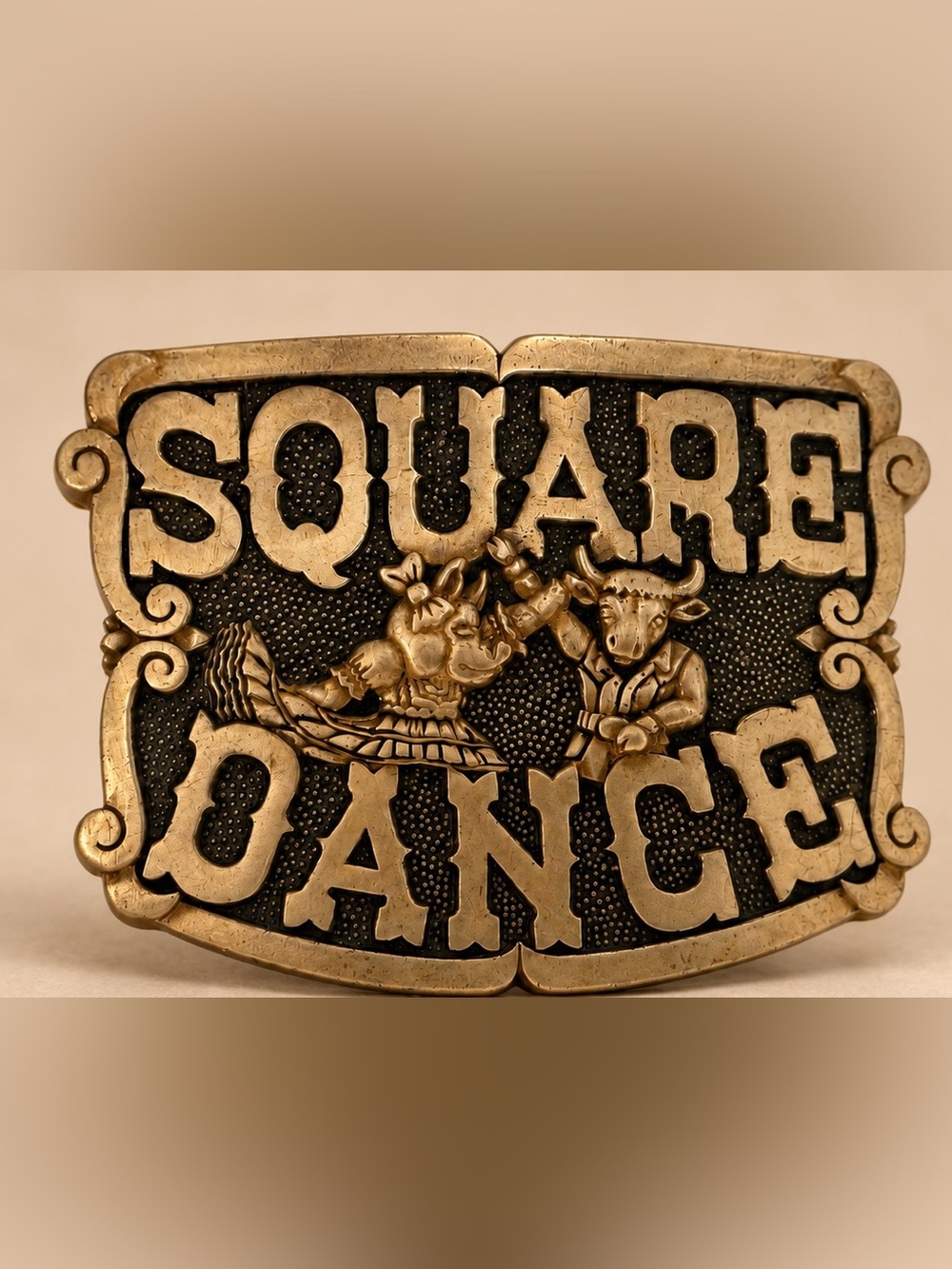 Vintage SOLID BRASS BARON 1981 BUCKLES Western Belt Buckle - Square Dance Motif